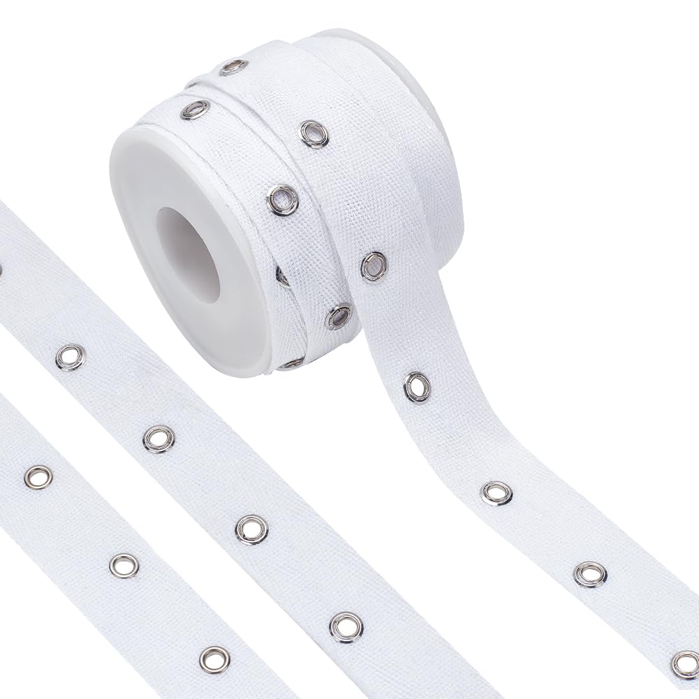 BENECREAT 8 Yards White Cotton Grommet Eyelet Twill Tape, 1 inch(25mm) Wide Metal Eyelet Ring Ribbon Strip for Sewing Crafts Making, Hole: 4mm — image 1