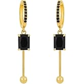 Gold Black Diamond Hoop Earrings for Women 14K Dangle Evening Gemstone Fashion Gifts Jewelry