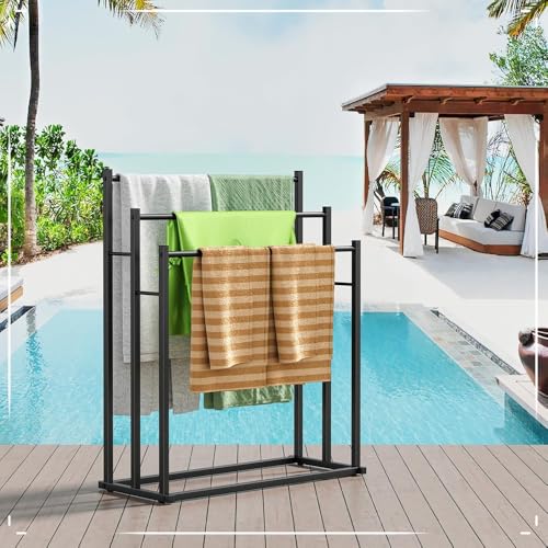Beauenty Bathroom Towel Rack,3 Tiers Metal Towel Rail Standing,Bath Towel Stands,Freestanding Towel Holder for Bath Storage & Hand Towels,Next to Tub or Shower,Outdoor Pool Towel Racks
