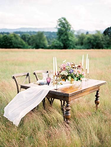 Table Runner Chiffon Bulk Silk Event Party Supplies Table Cloth Romantic Wedding Decor Handmade Chiffon Velvet Table Runner White Boho Vintage Woodland Greenery (White, 60 inches / 152 cm)
