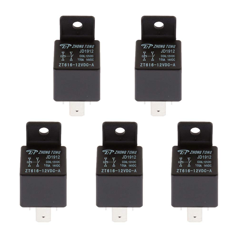 Mintice 5 X DC 12V 100A 100 AMP Car Automotive Boat Truck 4 Pins SPST Alarm Relay Kit Copper 9.5mm