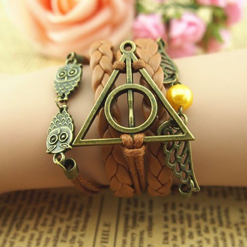Harry Potter Deathly Hallows, Infinity, Owl, Believe Freedom Braided Leather Bracelet (Style H-FastShip)