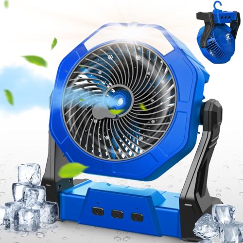 Photo 1 of Ausic Misting Fan Portable, Outdoor Fans for Patios, Camping Cooling Fan with Mister, 10000mAh Battery Operated Rechargeable Fans with 250ml Water Tank & Light, Travel Beach Summer Camping Essentials
