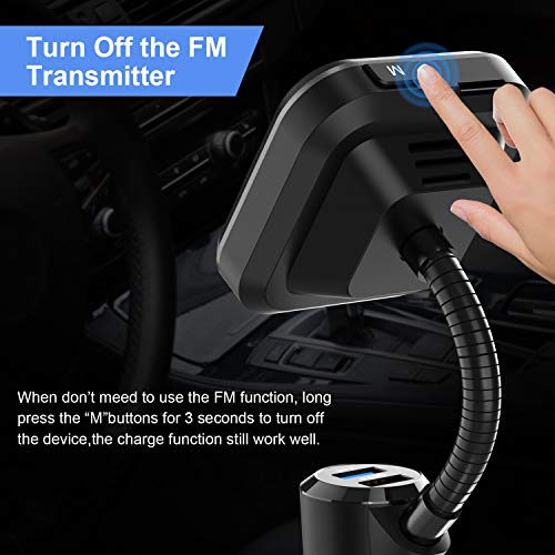 Car Bluetooth FM Transmitter FM Radio Adapter Handsfree Car Kit 1.7 Inch Screen with Bass Switch, 2.4A and QC3.0 USB Ports, Support for USB Drive, MicroSD, AUX Input/Output, TF Card Mp3 Player (Black)