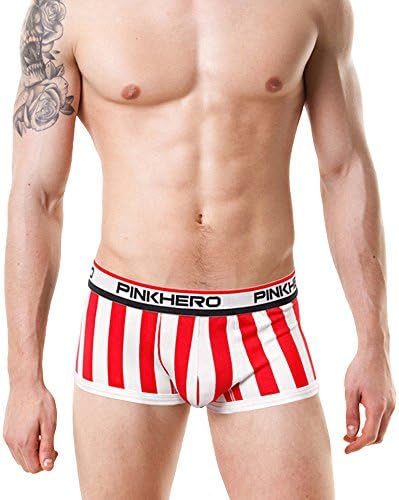 Outtop Pinkhero Men's Wide Stripes Bulge Low Rise Strechy Cotton Boxers Briefs (M(26-34"), Red)