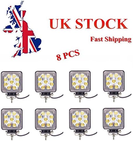 Topautolight 8pcs 27W Square Epistar Led Work Light Spot Beam Off-Road Driving Fog Lamp IP67 Waterproof