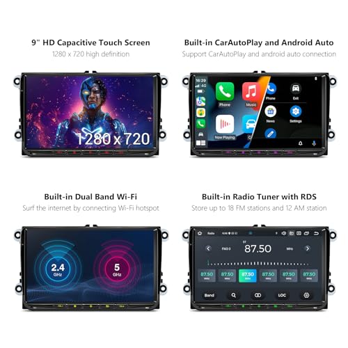 XTRONS Android 14 Car Radio for VW Skoda Seat 9 Inch IPS HD Screen Octa Core 4+64GB Built-in 4G LTE DAB+ WLAN GPS Bluetooth 5.0 Car Play Android Car AKM DSP Optional OBD DVR TPMS