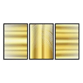Framed Canvas Wall Art for Living Room, Bedroom Gold Geometric Canvas Prints for Home Decoration Ready to Hanging - 16"x24"x3 Panels