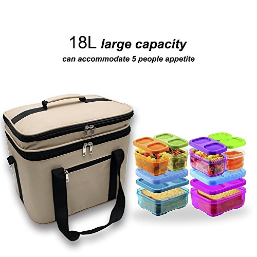 Fanmaous Lunch Box Insulated Lunch Bag Large Cooler Tote Bag Drinks Bottle Box Thermal Lunch Bags for Adult Men Women Car Picnic Camping Family ,Double Deck Cooler(18L/Khaki)