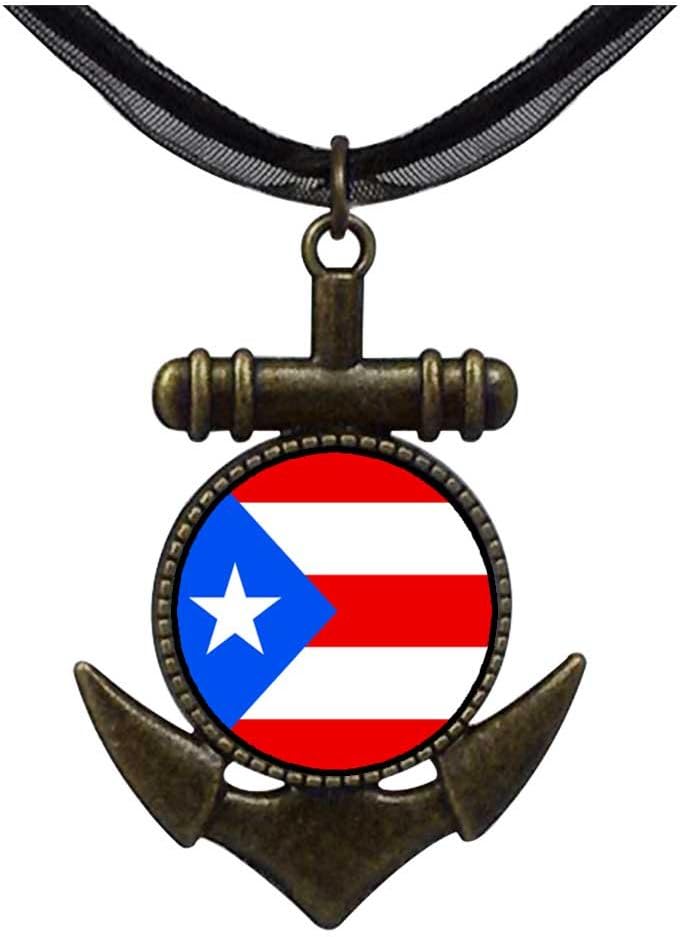GiftJewelryShop Bronze Retro Style Puerto Rico Flag Anchor Charm Pendant Necklaces #8