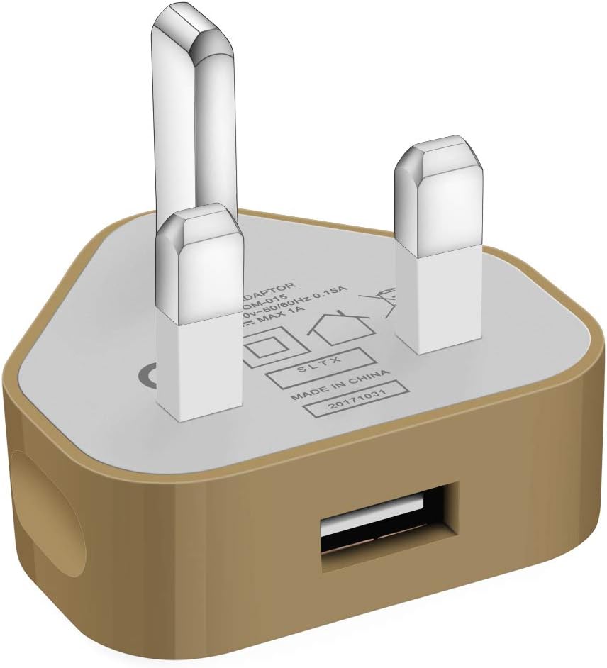 3 Pin Plug USB Mains Charger Adapter, 1AMP 1000mAh Fast Speed Universal Travel USB Wall Charger