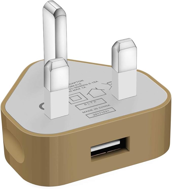 3 Pin Plug USB Mains Charger Adapter, 1AMP 1000mAh Fast Speed Universal Travel USB Wall Charger