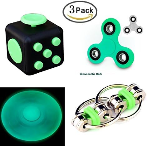 Ouker 3 Pack Fidget Toys,Fidget tri-Spinner,Fidget Cube,Bike Fidget Chain for ADD ADHD Stress And Anxiety Relief (Light Up)