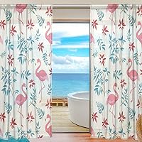 ANINILY Flamingo and Flowers 55x84x2(in) Semi Sheer Curtains for Living Room Bedroom Set of 2 Window Curtain Panels