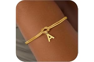 Decholly Stocking Stuffers for Teen Girls - 18K Gold Plated Love Knot Initial Bracelets for Women Friends Bridesmaid Gifts Dainty Gold Bracelets Birthday Christmas Gifts for Teens Women