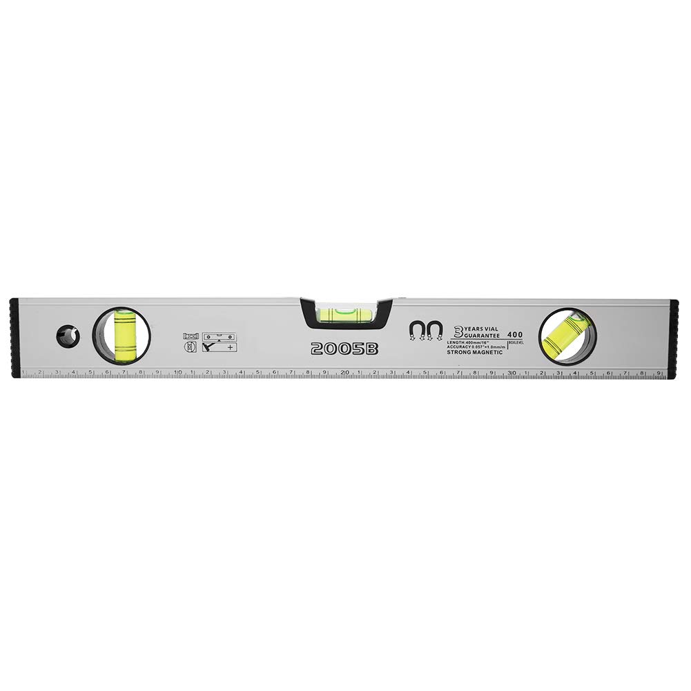 Akozon Spirit Level, Magnetic Spirit Level Bubble Ruler with Scale 180° HD 400mm Sliver Coated 0.1mm High Precision Magnetic Aluminum Alloy Bubble Ruler Spirit Level