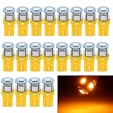 EverBright 20-Pack 194 Led Bulb Amber, T10 194 168 2825 W5W 5 SMD 5050 LED Bulb for Car Interior Lights Wedge License Plate Light Instrument Lamp Dome Reading Light Trunk Interior Lamp, DC-12V