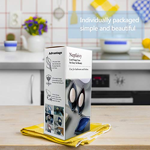 Soap Dish Holder Leaf Shape - Decorative Drainage Soap Box, Durable Plastic Soap Case, Anti Slip Soap Saver Tray with Suction Cup for Bathroom Kitchen (Not Punched)
