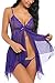 Avidlove Women Lingerie Lace Babydoll V Neck Sleepwear Strap Chemise Purple L