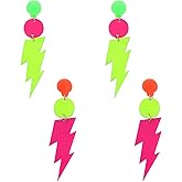 Tzwhwcx 80s 90s Neon Earrings, 2 Pairs Lightning Bolt Acrylic Fluorescent Retro Hoop Earrings for Glow Party, Fashion 80s Accessories for Women, 80s 90s Vintage Style Punk Jewelry Gifts