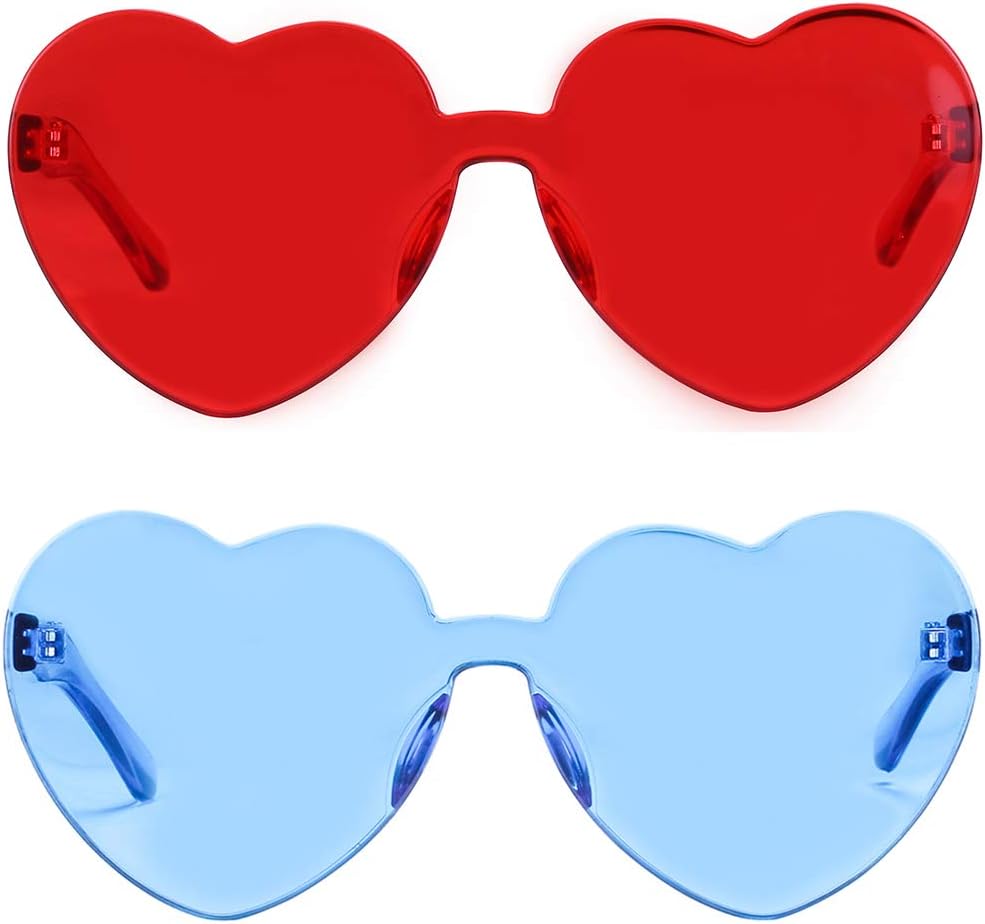 2 Pack Heart Sunglasses, Heart Shaped Sunglasses with Transparent Candy Color for Party Favor………