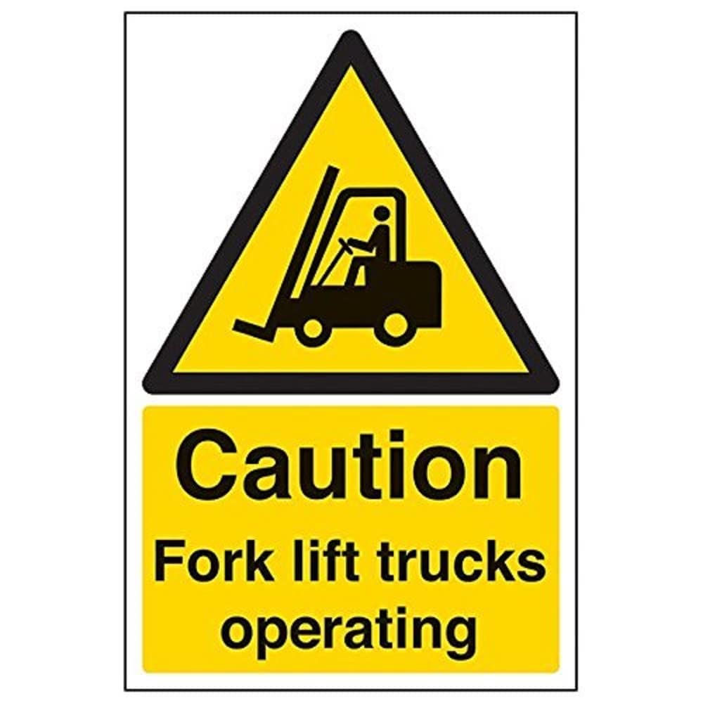 V Safety Caution Fork Lift Trucks Operating Sign - Portrait - 300mm x 400mm - 2mm Rigid Plastic — image 1