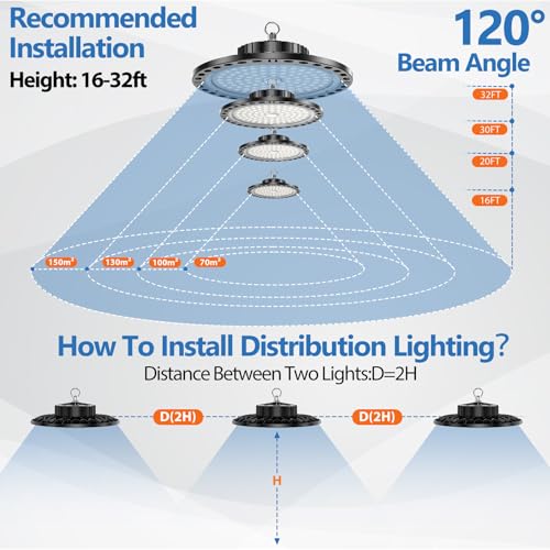 TOPAUBUB 100W UFO LED Interior Ceiling Spotlights, 4 Pieces, LED Ceiling Lamps 10000LM IP65 6500K with Metal Chain 30 cm, Driver, Industrial Spotlight for Garage