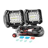 Nilight LED Light Bar 2PCS 60W 4 Inch Flood Spot Combo LED Work Light Pods Triple Row Work Driving Lamp with 12 ft Wiring Harness kit - 2 Leads,2 Year Warranty