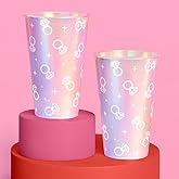 xo, Fetti Iridescent Engagement Ring Plastic Cups | 16 pcs 16 oz | Bachelorette Drinkware, Diamond Decor, Bling Ring Party Supplies, Proposal Tablescape