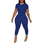 HBQ Women 2 Piece Outfits Sweatsuits Track Suits Crop Tops Biker Long Pants Workout Jogger Sets
