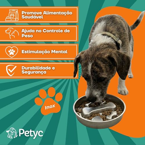 Comedouro Lento PETYC em Aço Inox Tigela Labirinto de Alimentação Lenta para Cães 1kg de Ração