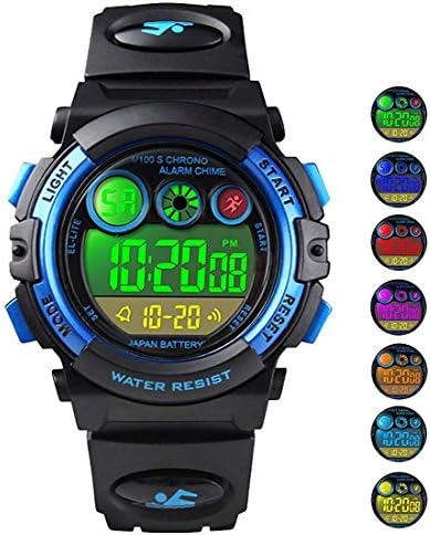 MixeKids Digital Sport Watch for Boys Girls, Kid Waterproof Electronic Multi Function Casual Outdoor Watches, 7 Colorful LED Luminous Alarm Stopwatch Wristwatch ME7