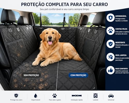 Capa Pet Impermeável para Banco de Carro 140x130cm | Protetor Banco Traseiro para Cachorro e Gato | Antiderrapante, Lavável, Universal, com Abertura para Cinto de Segurança