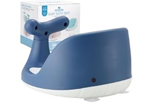 BABEXHELP Cute Whale Shape Baby Bath Seat - Breathable and Elastic Mesh Silicone Cushion - Ergonomic Backrest - 4 Powerful Non-Slip Suction Cups - Ideal Gift for Infants 6 12 24 36 Months (Blue)