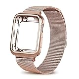 WEFU for Apple Watch Band with Case 38mm 42mm, Stainless Steel Mesh Milanese Loop with Adjustable Magnetic Closure Replacement Wristband iWatch Band for Apple Watch Series 3 2 1 (Gold Series 3, 38mm)