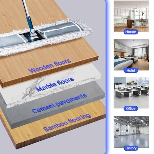 Industrial Flat Mop, 90cm Wide Flat Mop Large Commercial Thread Mops with 2 Washable Cotton Pads Stainless Steel Handle Wet Dry Dust Floor Cleaning Tool for Home Office Hotel Factory Floor Cleaner