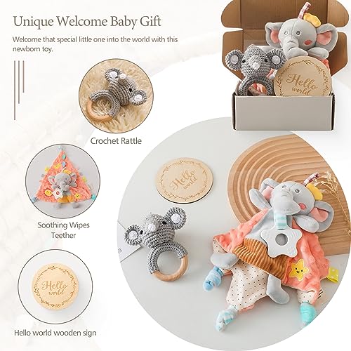 Loveys for Babies, Wooden Baby Rattle Baby Lovey Security Blanket