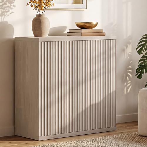 SICOTAS - Buffet Cabinet with Storage Sideboard, Modern Credenza with Doors and Shelves, Fluted Media Console Mid-Century Coffee Table, for Living Room, Kitchen, Dining Room