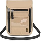 ROOSALANCE Passport Holder for Travel, Neck Pouch Travel Wallet With RFID Blocking, Waterproof Lightweight Passport Wallet for Women and Men (Khaki)