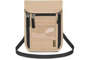 ROOSALANCE Passport Holder for Travel, Neck Pouch Travel Wallet With RFID Blocking, Waterproof Lightweight Passport Wallet for Women and Men (Khaki)