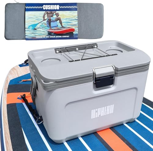 Niphean 4-Layer Insulated Paddle Board Thermal Box, 60 Hours Ice Retention, Seat Convertible to Paddle Board with D Ring, 15L Rigid Kayak Cooler for Camping