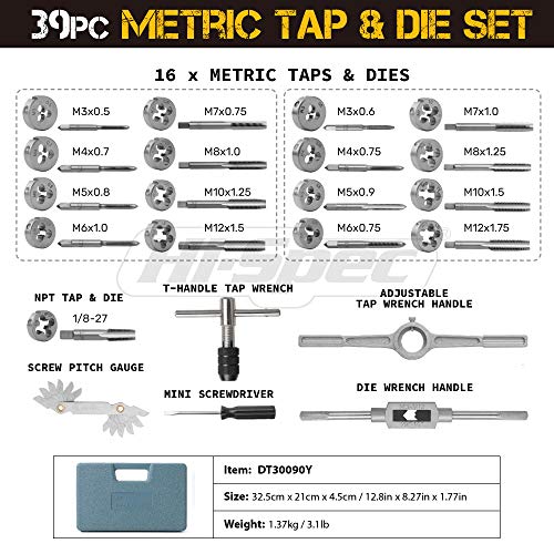 HiSpec 39 Piece Metric Tap and Die Set. DIY Tapered & Plug Hand