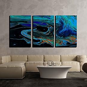 3 Piece Canvas Wall Art - Closeup View of an Original Painting. Hand Painted Abstract Dark Cosmic Grunge Background - Modern Home Art Stretched and Framed Ready to Hang - 16"x24"x3 Panels