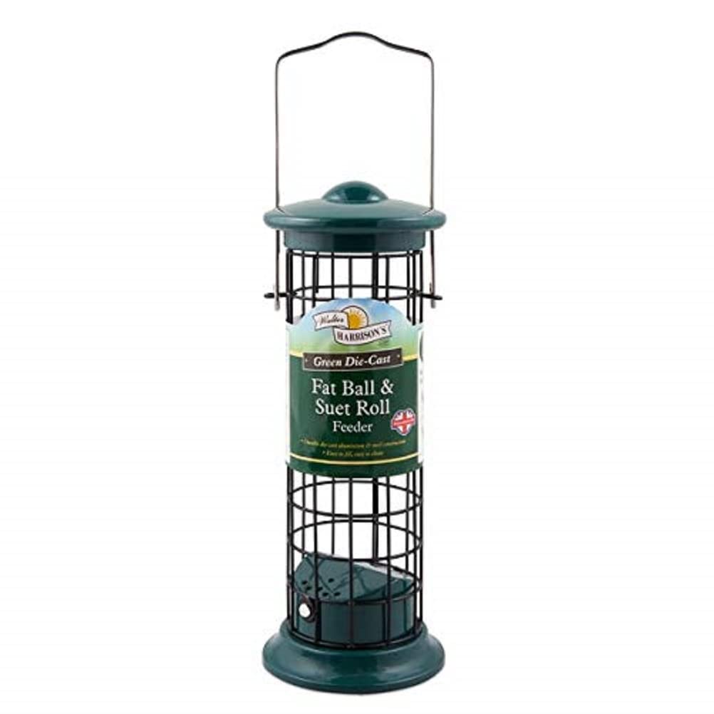 Walter Harrison's Green Die Cast Wild Bird Suet Roll and Fat Ball Hard-Wearing Hanging Feeder - 20 cm