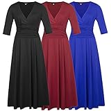 Hanna Nikole Women's Solid V-Neck 3/4 Sleeve Plus Size Evening Party Maxi Dress HN0023