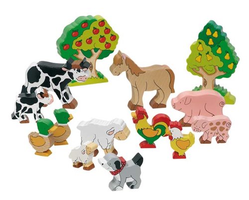 goki 53034 - Bauernhoftiere aus Holz für Kinder, Kühne, Schweine, Enten, Schaafe, Hund, Pferd, Pädagogisches Lernspielzeug und Tierfiguren für Rollenspiele Spielfiguren, 14er Set, ab 3 Jahre