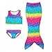 Lestore Girls' 3pcs Mermaid Tail Swimsuit Sea-Maid Bikini Mermaid Swimwear (6-7 Years, B-Rainbow)