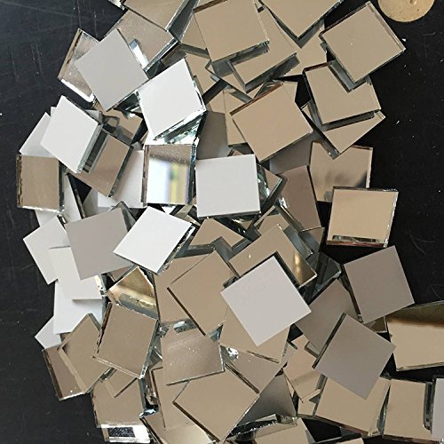 100pcs Large Square Mirror Mosaic Tiles 20mm,Real Glass Mirror Pieces for Wall Decor, Furniture Upcycling, Backsplash & DIY Crafts - Silver Reflective (3/4" Size)
