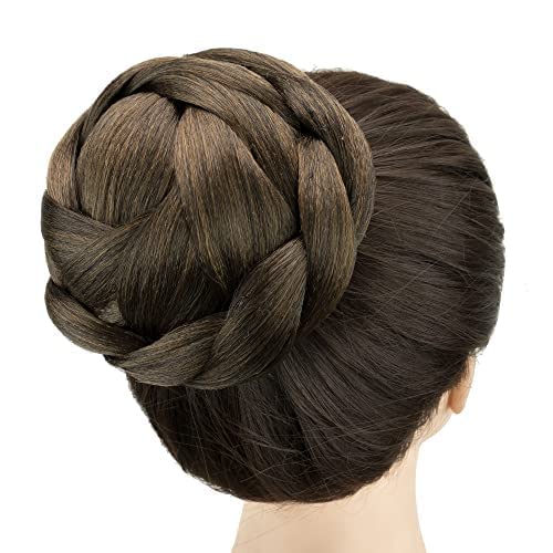 IMISSU Large Size Dancer Braided Chignon Hair Cover, Donut Hairpiece, Scrunchie Hair Bun Wig (Brown)