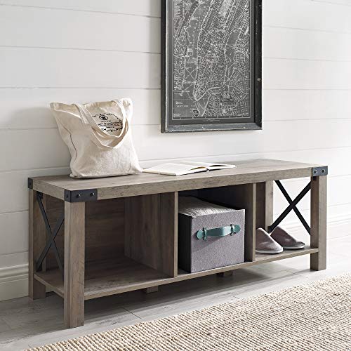 Walker Edison Furniture Company AZ48MXEBGW Farmhouse 3-Cubby Compartment Storage Bench for Entryway or Hall, 48, Gray Wash